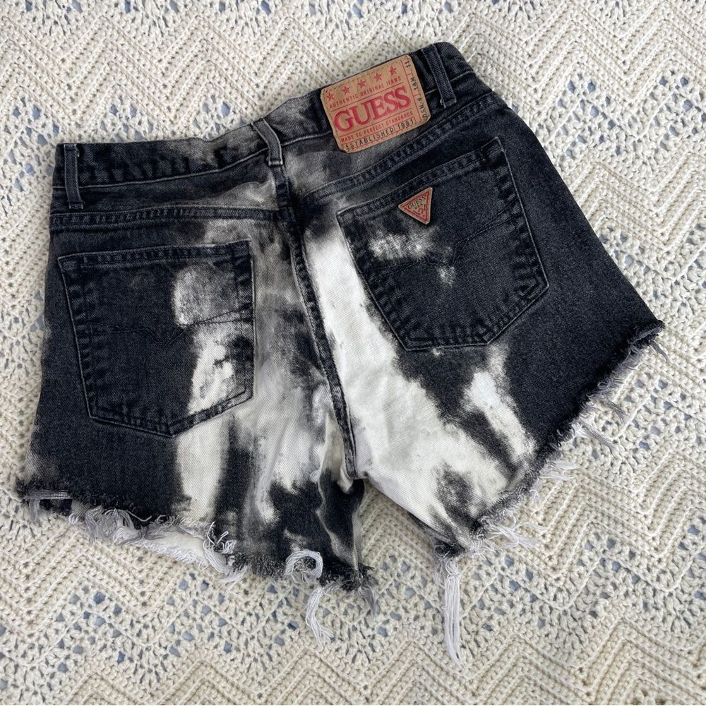 Vintage Guess Shorts 90s Bleached Cut Offs Logo Black Alt Emo Rave Festival 28"